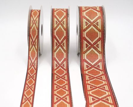 Rostrot & Gold Tribal Geometrisches Jacquardband_AI-KN